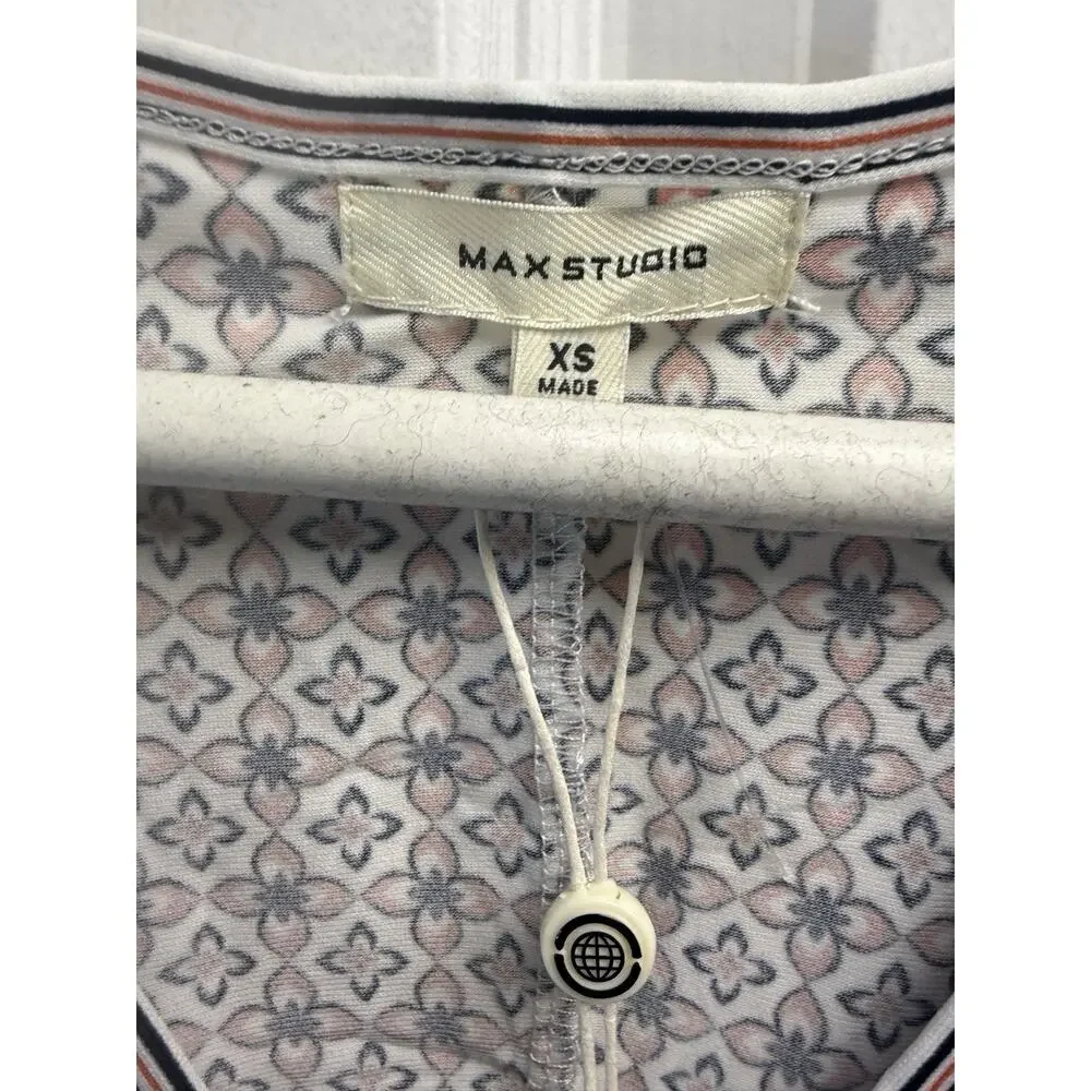 Max Studio Top Womens X-Small White Blouse Shirt Ruched Wrap Knit Career New - Picture 13 of 13